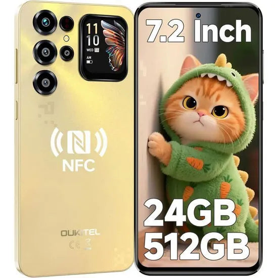 C68 Plus Telephone Portable - 24GO RAM+256GO ROM/TF 1TO 7.2"HD + Arrière Écran Smartphone 64MP+8MP 6000mAh Android 15