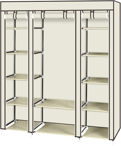 Armoire modulaire 147x44x175 cm, armoire en tissu stable avec 2 compartiments et étagères, montage sans outils, anti-poussière, gris