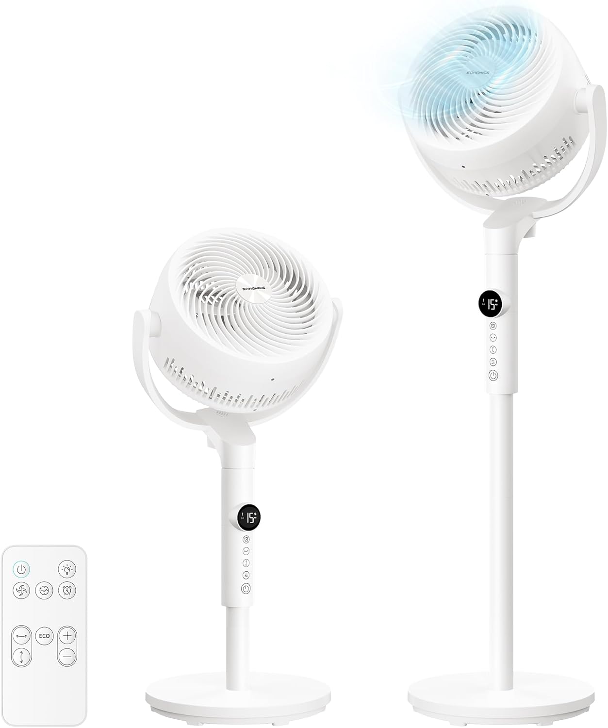 SONGMIICS Ventilateur sur Pied Silencieux 20 dB, avec Télécommande, Circulateur d’Air Puissant, Oscillation 120°+135°, 15 Vitesses, Minuterie 15 h, 3 Modes, Hauteur Réglable, Blanc Nuage