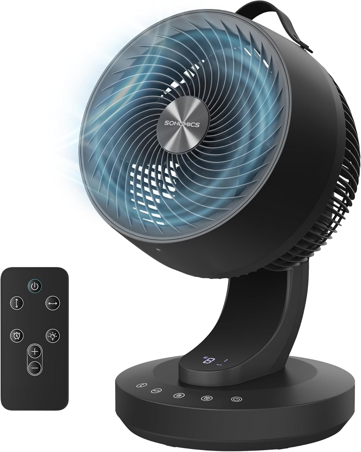 SONGMICS Ventilateur de Bureau Silencieux 20 dB, avec Télécommande, Circulateur d’Air Puissant, Oscillation 70°, 8 Vitesses, Minuterie 12 h, Noir d'Encre XFC001B1EU