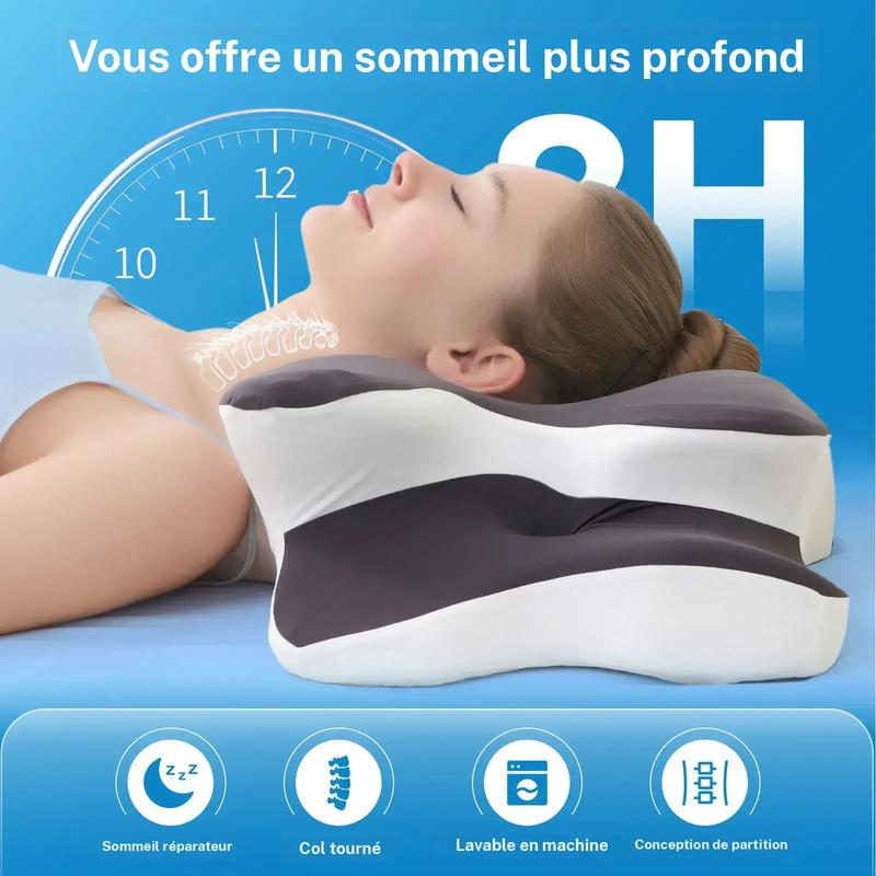 Oreiller cervical double face en mousse à mémoire avec housse rafraîchissante, design zoné, profilé avec appuie-bras extra-large pour dormir sur le côté, ventre ou dos