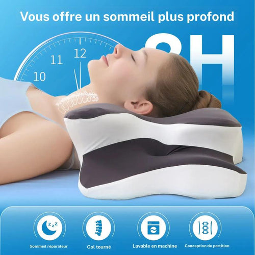 Oreiller cervical double face en mousse à mémoire avec housse rafraîchissante, design zoné, profilé avec appuie-bras extra-large pour dormir sur le côté, ventre ou dos