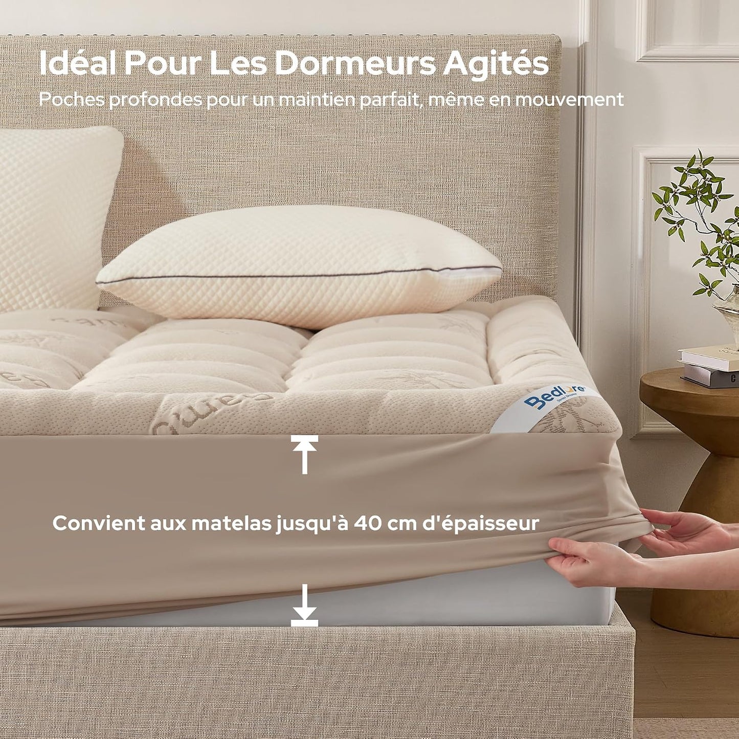 BEDLORE Surmatelas 160x200 cm, sur Matelas 2 Personne en Viscose de Bambou