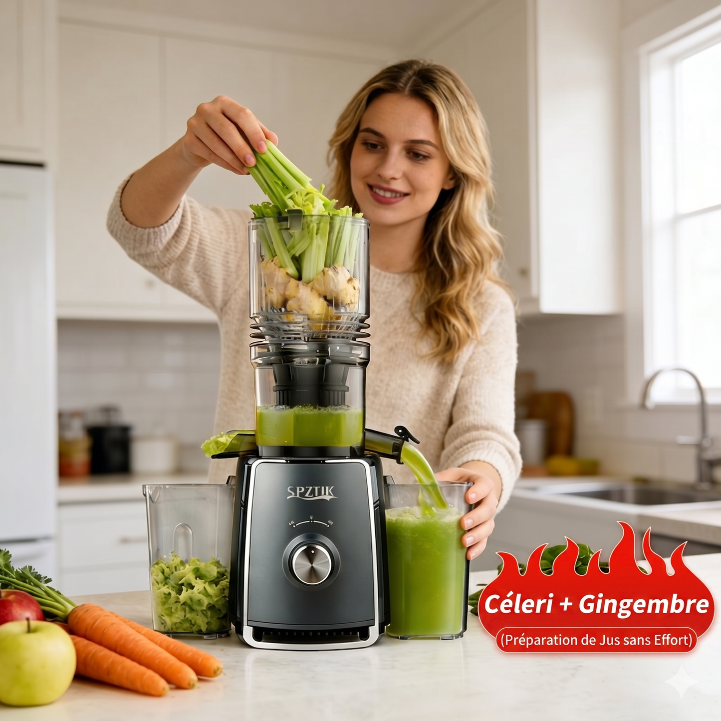 Liquidation: extracteur de jus à presse froide avec grande ouverture d’alimentation de 5,3 inch, extracteur lent, 300 W, extracteur lent professionnel pour légumes et fruits entiers, facile à nettoyer pour extraction en lot