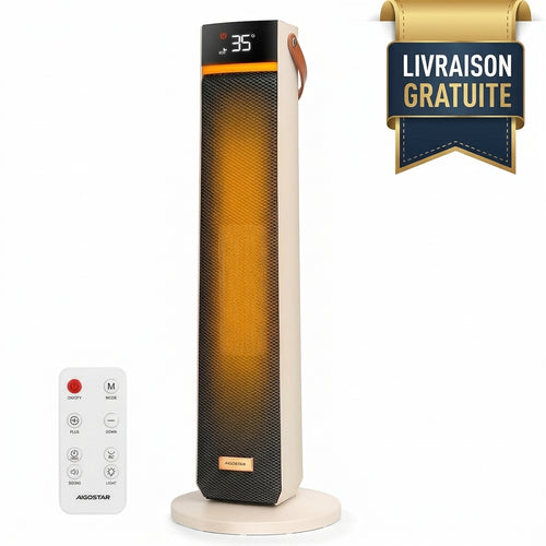 Aigostar Chauffage d'Appoint Économique, Radiateur Soufflant Électrique Programmable PTC 2000W, 4 Modes Chauffant, Minuterie 24H, Température Ajustable 5-35°C, Silencieux avec Télécommande