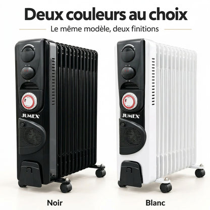 Radiateur à bain d’huile JUMEX HY‑B4‑FT13 avec thermostat réglable, minuterie 24 h et roulettes