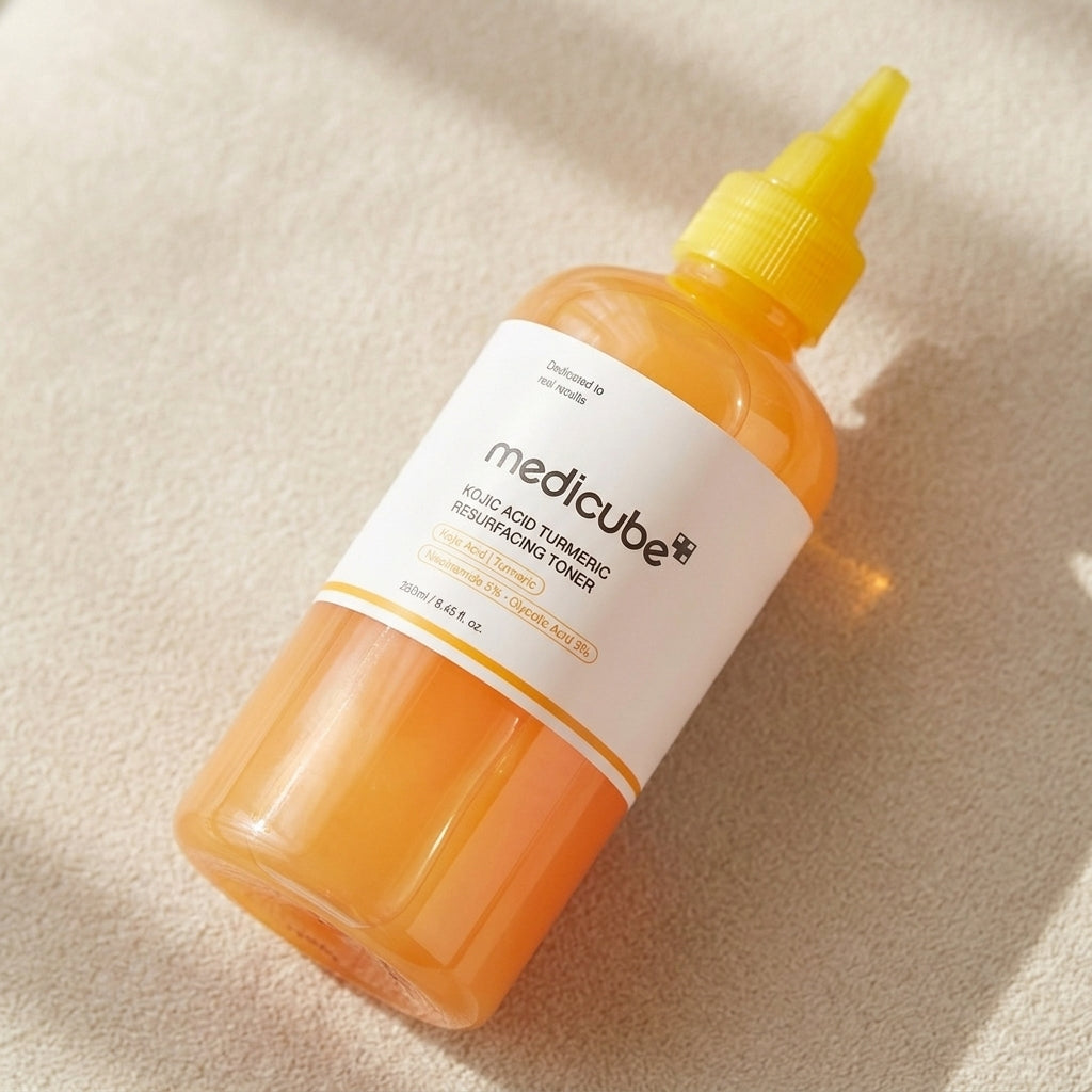 MEDICUBE KOJIC ACID TURMERIC RESURFACING TONER 250 ML – Peau Uniforme & Éclatante