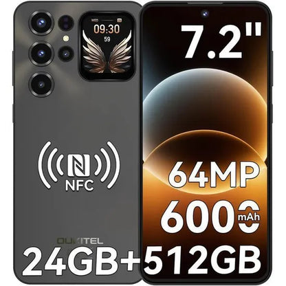 C68 Plus Telephone Portable - 24GO RAM+256GO ROM/TF 1TO 7.2"HD + Arrière Écran Smartphone 64MP+8MP 6000mAh Android 15