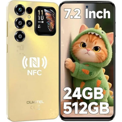 C68 Plus Telephone Portable - 24GO RAM+256GO ROM/TF 1TO 7.2"HD + Arrière Écran Smartphone 64MP+8MP 6000mAh Android 15