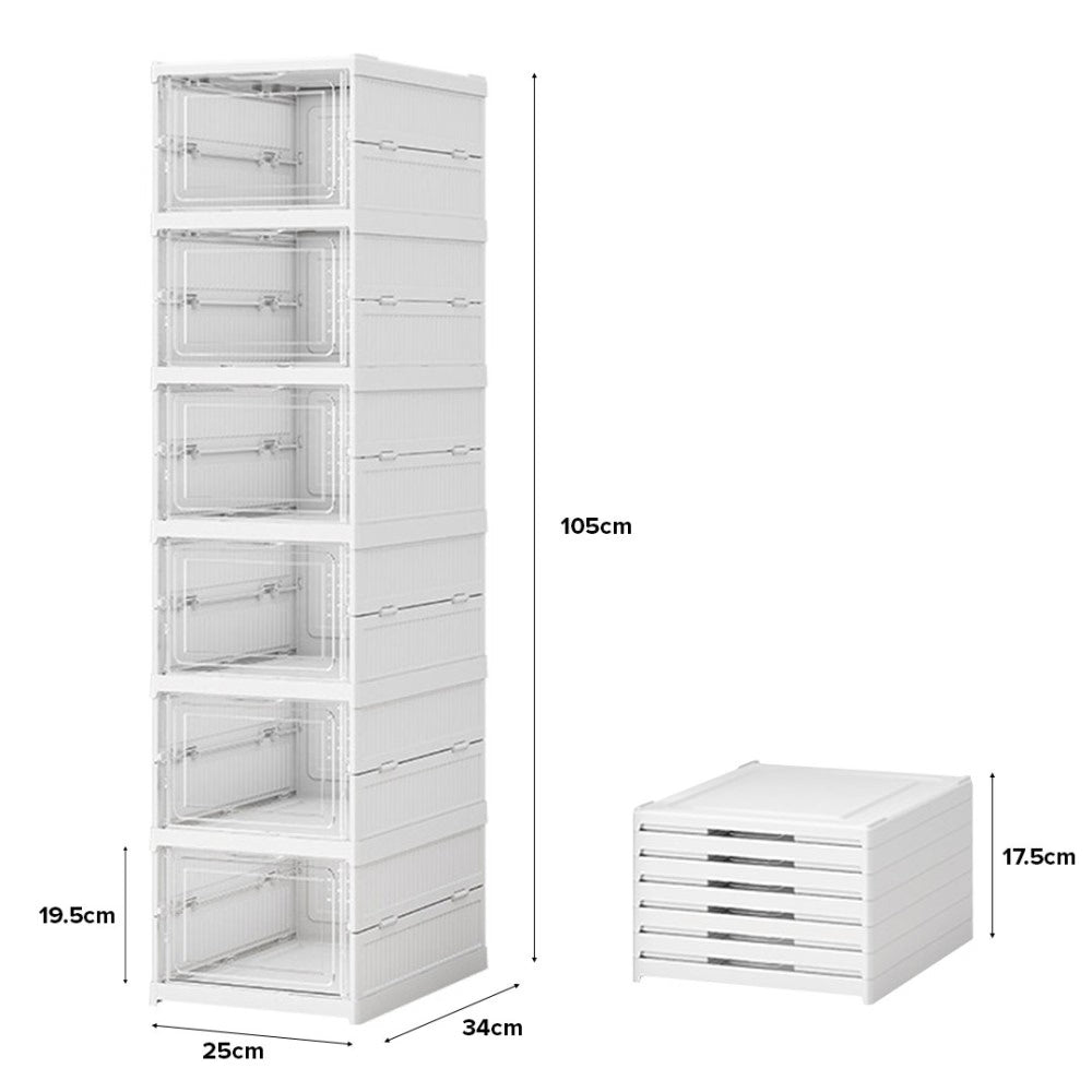 Meuble Chaussure Pliable. Rangement Chaussures Gain de Place pour Entrée, Garde-Robe et Hall. Boite Rangement Chaussures en Plastique Empilables (6 Compartiments)